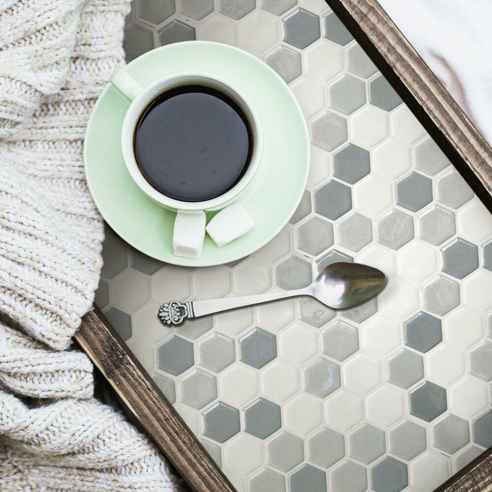 Gray Hexagon Tile Peel and Stick Backsplash Peel and Stick Backsplash RoomMates   