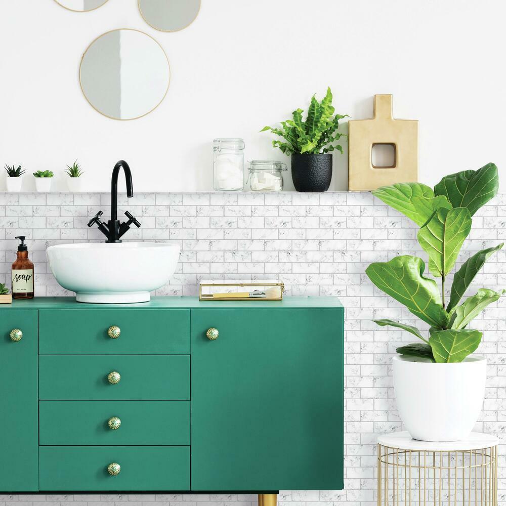 Carrara Marble Subway Peel and Stick Backsplash Peel and Stick Backsplash RoomMates   
