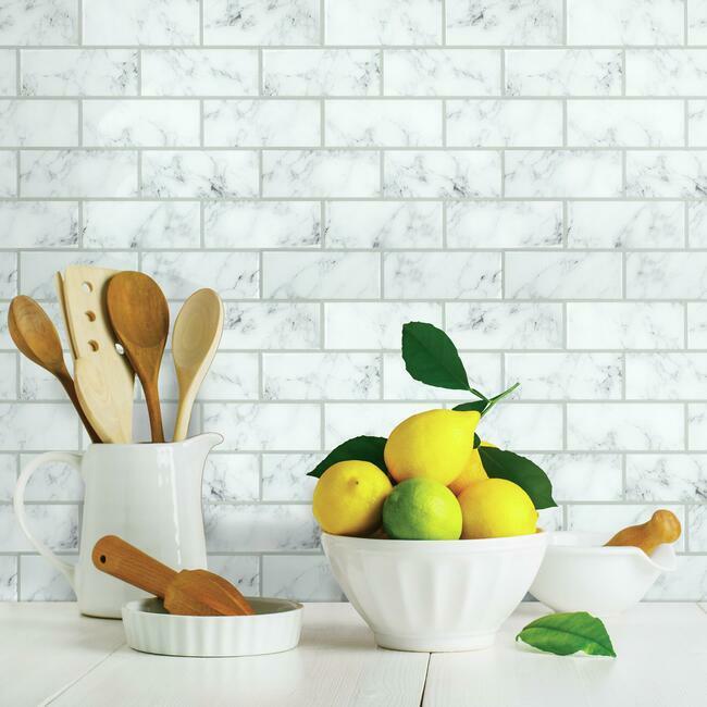 Carrara Marble Subway Peel and Stick Backsplash Peel and Stick Backsplash RoomMates   