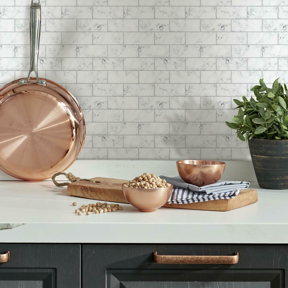 Carrara Marble Subway Peel and Stick Backsplash Peel and Stick Backsplash RoomMates   