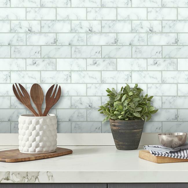 Carrara Marble Subway Peel and Stick Backsplash Peel and Stick Backsplash RoomMates   