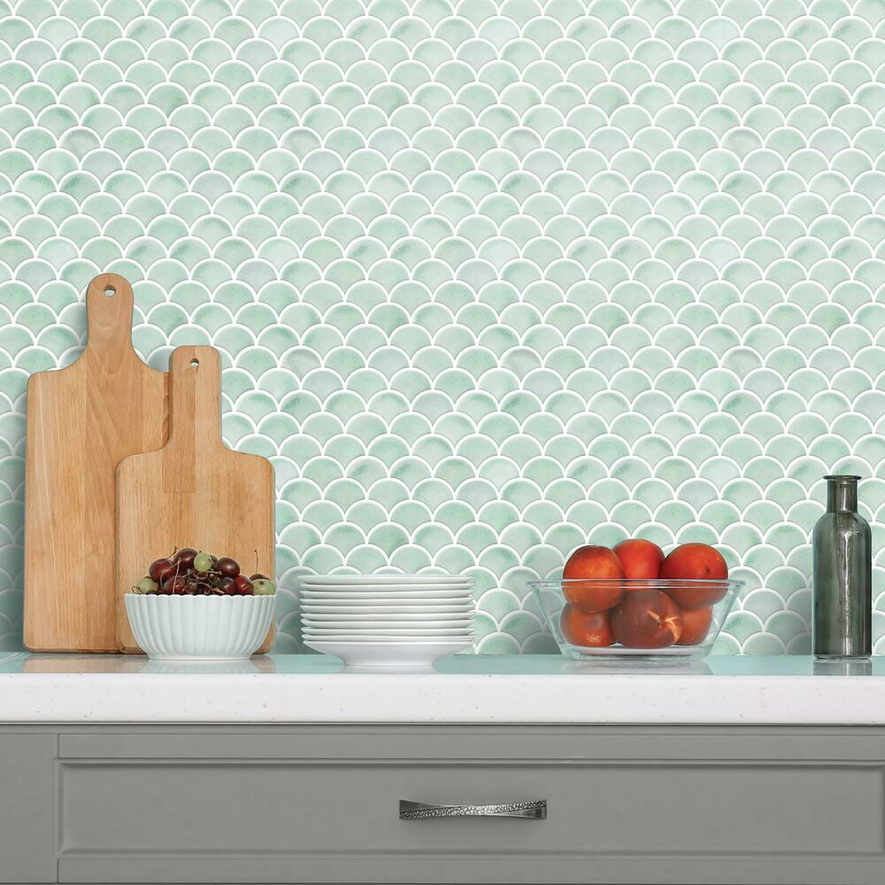 Aqua Scallop Peel and Stick Backsplash Peel and Stick Backsplash RoomMates   
