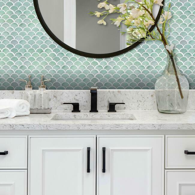 Aqua Scallop Peel and Stick Backsplash Peel and Stick Backsplash RoomMates   