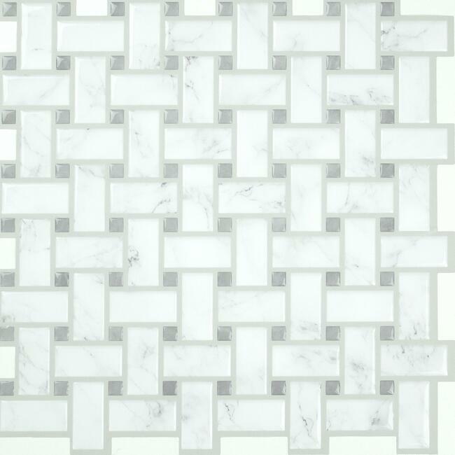 Basketweave Carrara Marble Peel and Stick Backsplash Peel and Stick Backsplash RoomMates   