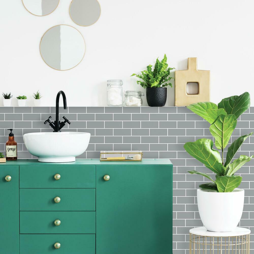 Gray Subway Peel and Stick Backsplash Peel and Stick Backsplash RoomMates   