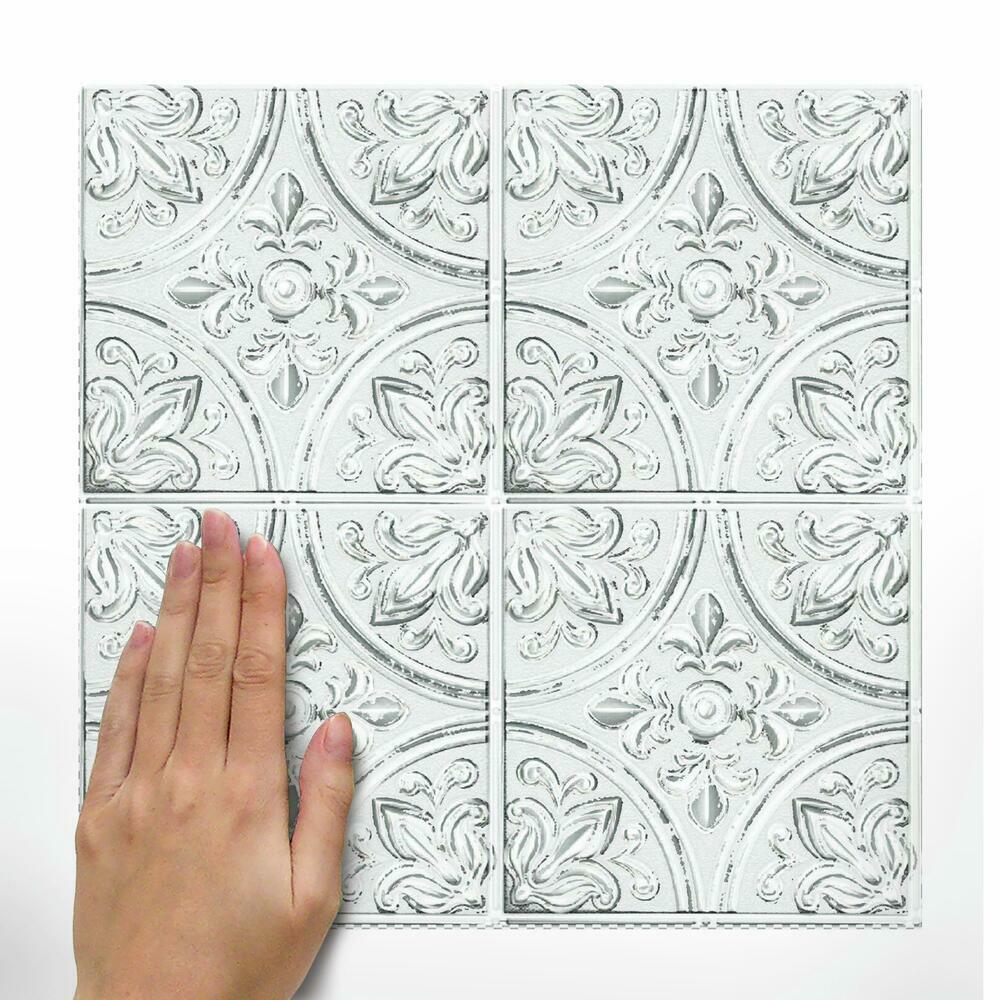 White Tin Peel and Stick Tile Backsplash Peel and Stick Backsplash RoomMates   