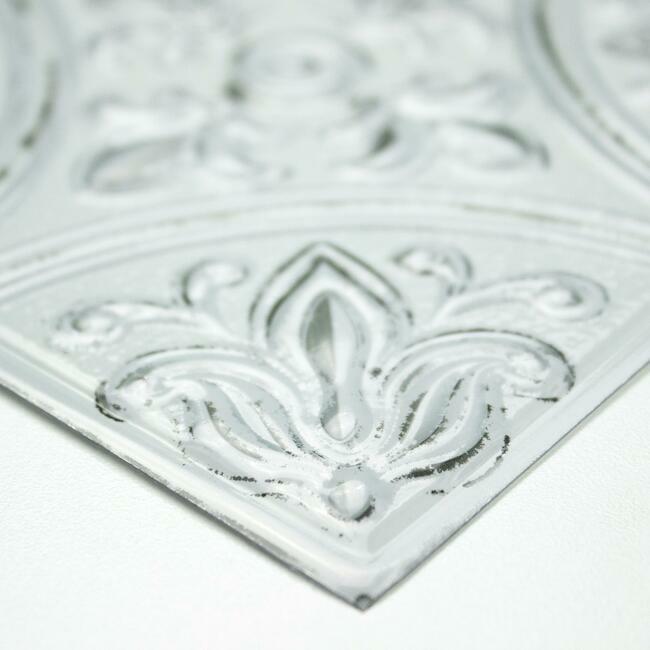 White Tin Peel and Stick Tile Backsplash Peel and Stick Backsplash RoomMates   