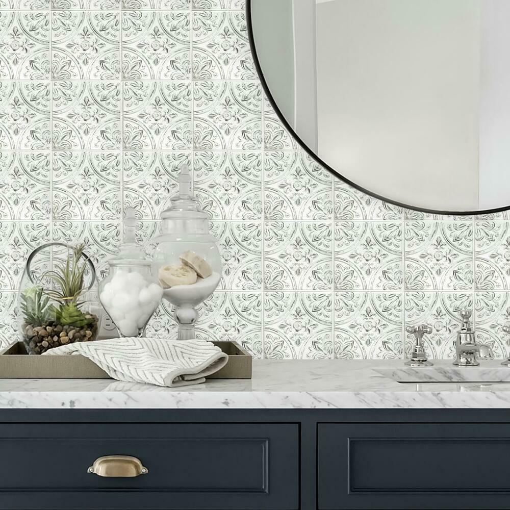 White Tin Peel and Stick Tile Backsplash Peel and Stick Backsplash RoomMates   