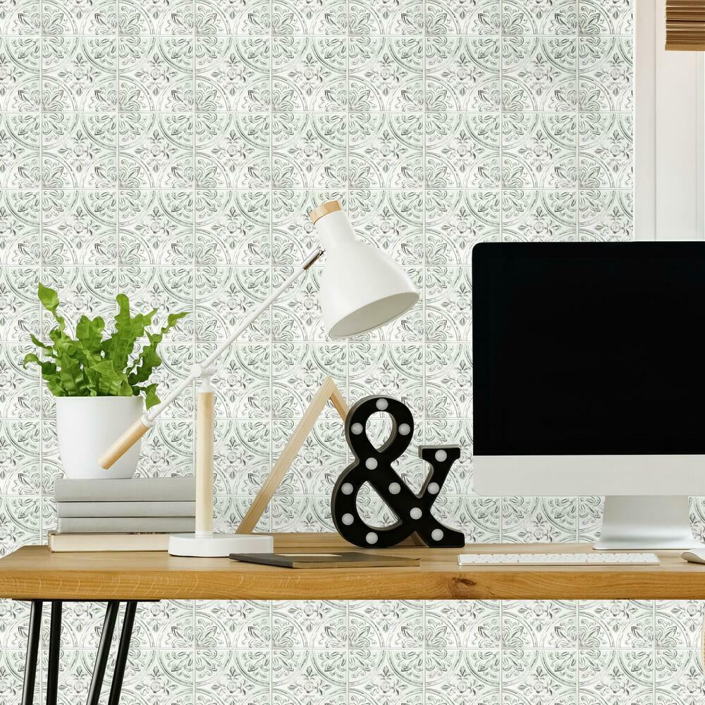 White Tin Peel and Stick Tile Backsplash Peel and Stick Backsplash RoomMates   