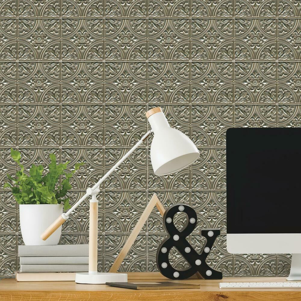 Gold Tin Peel and Stick Tile Backsplash Peel and Stick Backsplash RoomMates   