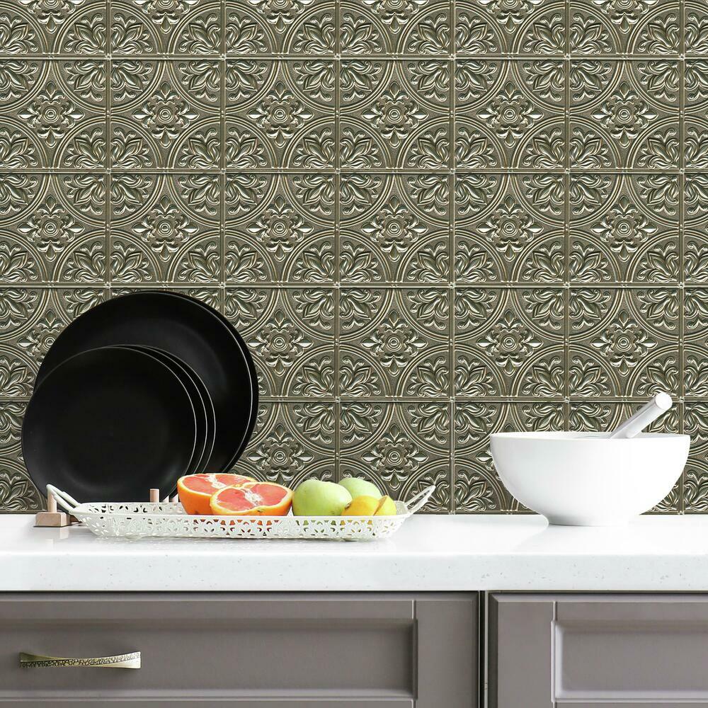 Gold Tin Peel and Stick Tile Backsplash Peel and Stick Backsplash RoomMates   