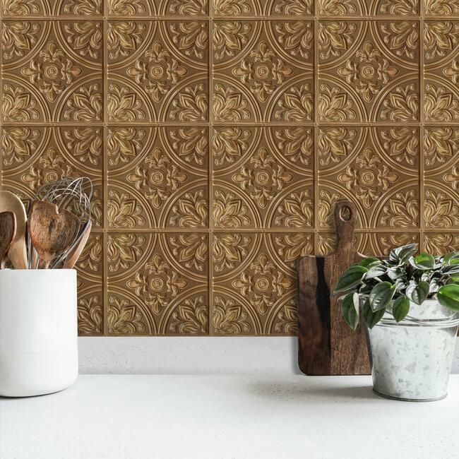 Copper Tin Tile Peel and Stick Backsplash Peel and Stick Backsplash RoomMates   