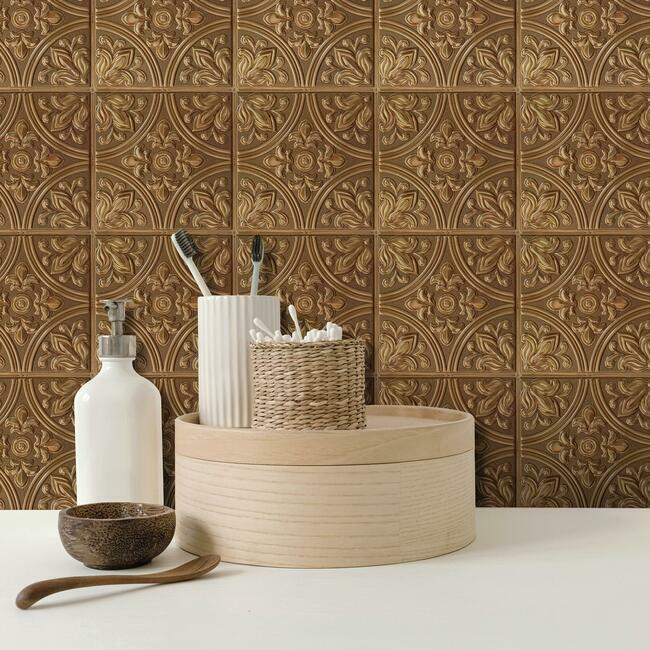 Copper Tin Tile Peel and Stick Backsplash Peel and Stick Backsplash RoomMates   
