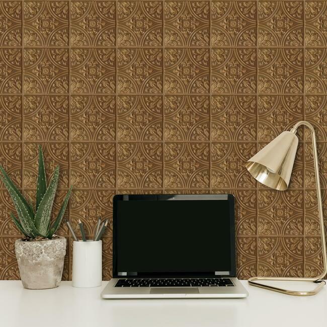 Copper Tin Tile Peel and Stick Backsplash Peel and Stick Backsplash RoomMates   