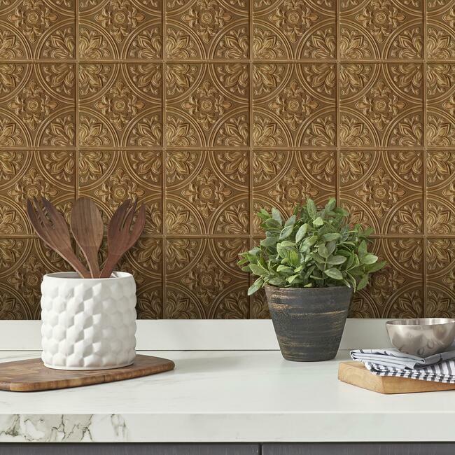 Copper Tin Tile Peel and Stick Backsplash Peel and Stick Backsplash RoomMates   