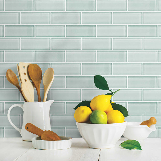 Aqua Seaglass Subway Peel And Stick Sticktile Peel and Stick Backsplash RoomMates   