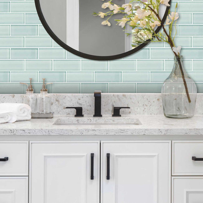 Aqua Seaglass Subway Peel And Stick Sticktile Peel and Stick Backsplash RoomMates   