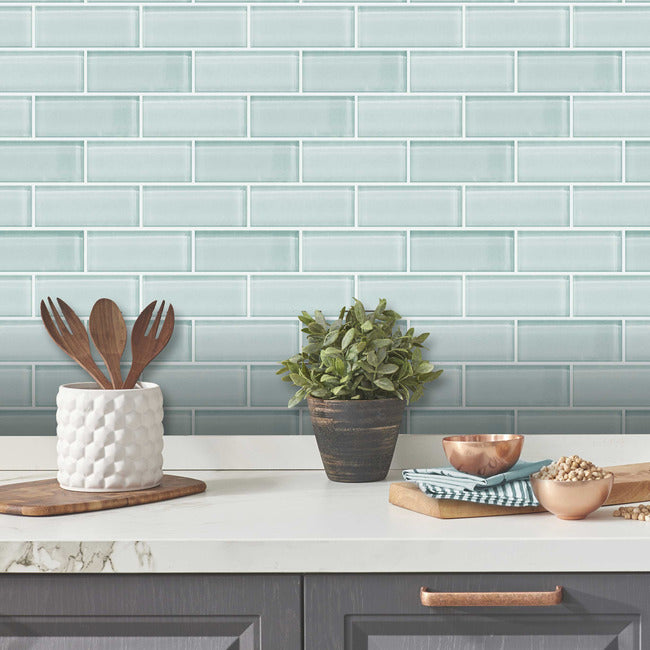 Aqua Seaglass Subway Peel And Stick Sticktile Peel and Stick Backsplash RoomMates   
