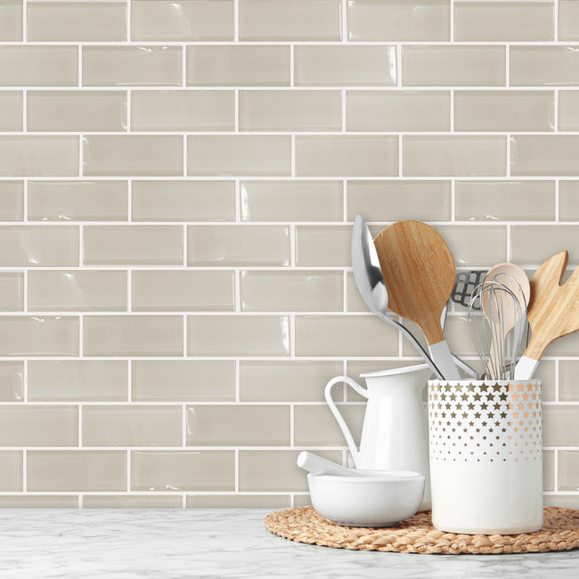 Taupe Seaglass Peel and Stick Backsplash Peel and Stick Backsplash RoomMates   