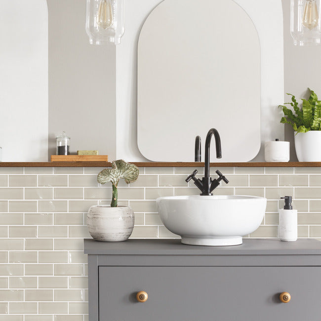 Taupe Seaglass Peel and Stick Backsplash Peel and Stick Backsplash RoomMates   