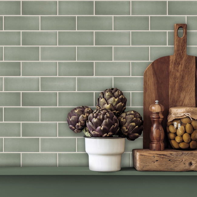 Sage Green Ceramic Peel and Stick Backsplash Peel and Stick Backsplash RoomMates   