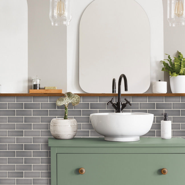 Dark Stone Gray Ceramic Peel and Stick Backsplash Peel and Stick Backsplash RoomMates   