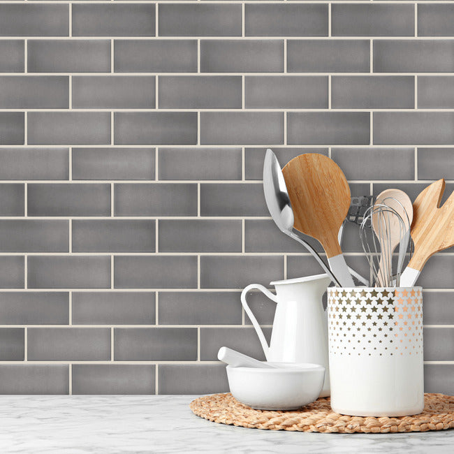 Dark Stone Gray Ceramic Peel and Stick Backsplash Peel and Stick Backsplash RoomMates   