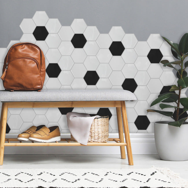 Black And White Large Hexagon Peel and Stick Backsplash Peel and Stick Backsplash RoomMates   