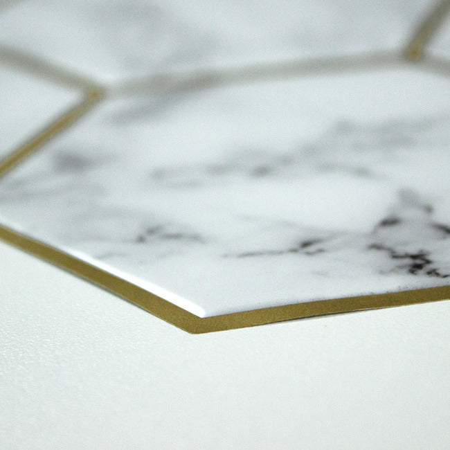 Cararra Marble And Gold Large Hexagon Peel and Stick Backsplash Peel and Stick Backsplash RoomMates   