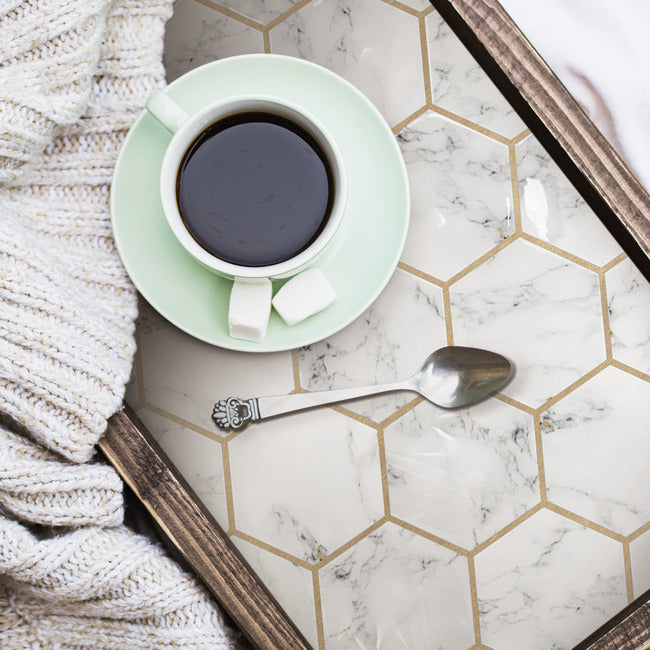 Cararra Marble And Gold Large Hexagon Peel and Stick Backsplash Peel and Stick Backsplash RoomMates   