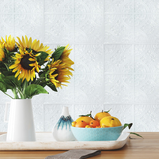 Bright White Tin Peel and Stick Tile Backsplash Peel and Stick Backsplash RoomMates   