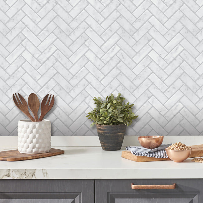Marble Herringbone Peel And Stick Backsplash Peel and Stick Backsplash RoomMates   