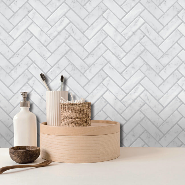 Marble Herringbone Peel And Stick Backsplash Peel and Stick Backsplash RoomMates   