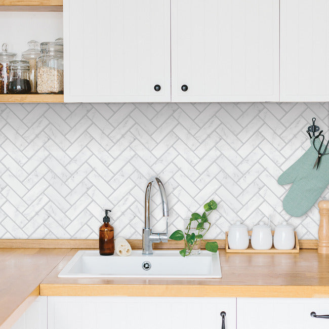 Marble Herringbone Peel And Stick Backsplash Peel and Stick Backsplash RoomMates   
